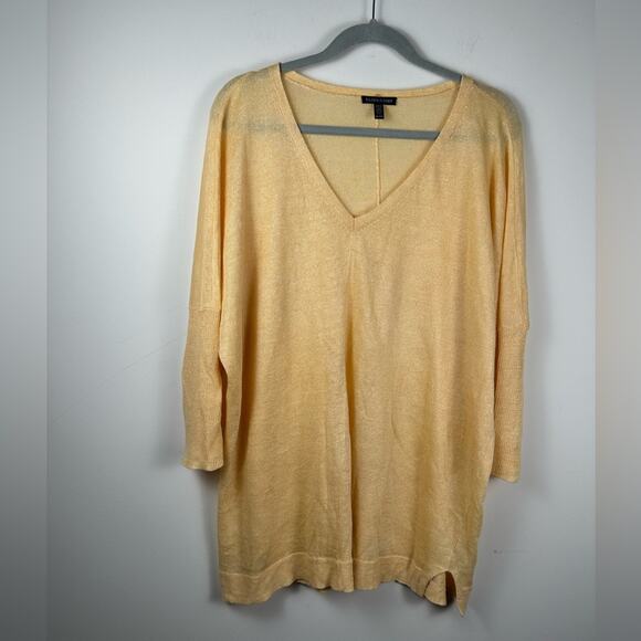 Eileen Fisher Linen Blend Raglan Sleeve Tunic Sheer Sweater Size XL Yellow - Picture 1 of 5
